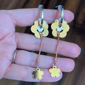 Tri-Color Funky Flower Half Hoop Dangle Earrings